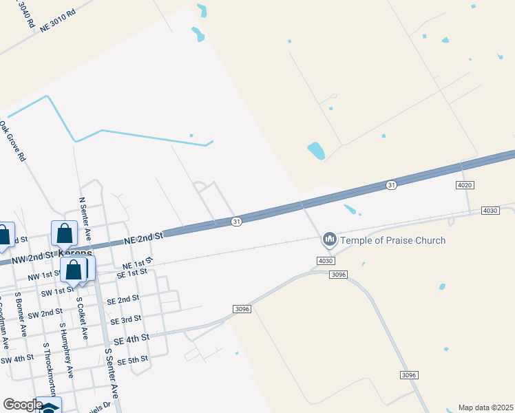 map of restaurants, bars, coffee shops, grocery stores, and more near in Kerens