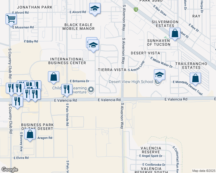 map of restaurants, bars, coffee shops, grocery stores, and more near 3797 East Desert Walk Lane in Tucson