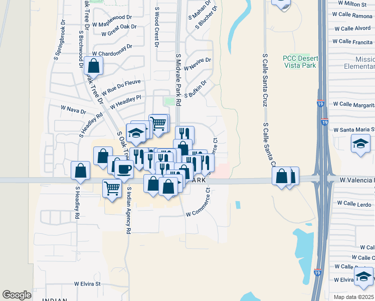 map of restaurants, bars, coffee shops, grocery stores, and more near 6385 S Midvale Park Rd in Tucson