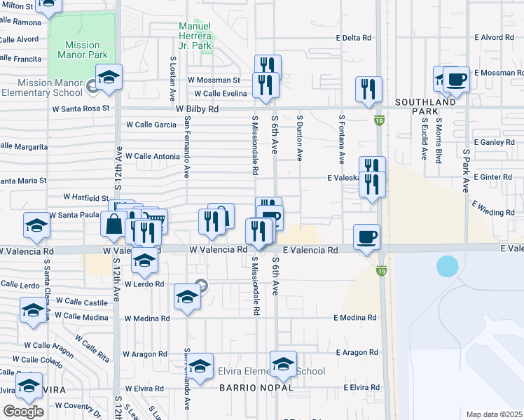 map of restaurants, bars, coffee shops, grocery stores, and more near 6350 South 6th Avenue in Tucson