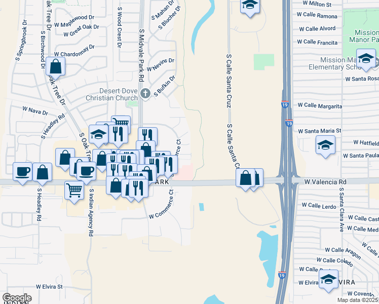 map of restaurants, bars, coffee shops, grocery stores, and more near 1412 West Bronte Place in Tucson