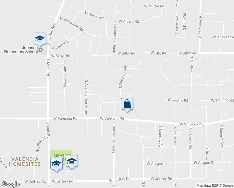 map of restaurants, bars, coffee shops, grocery stores, and more near 6362 South Speaks Trail in Tucson