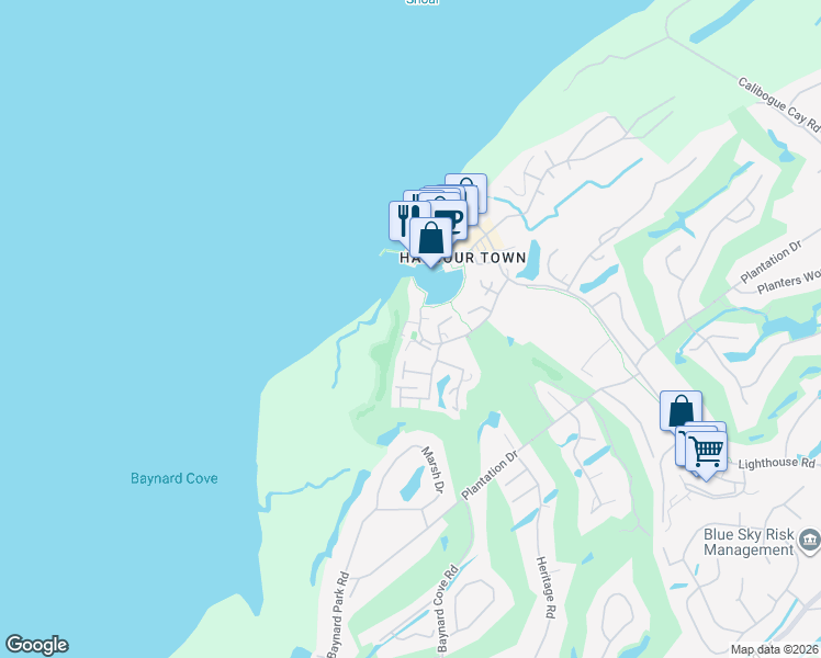 map of restaurants, bars, coffee shops, grocery stores, and more near 31 Lighthouse Lane in Hilton Head Island