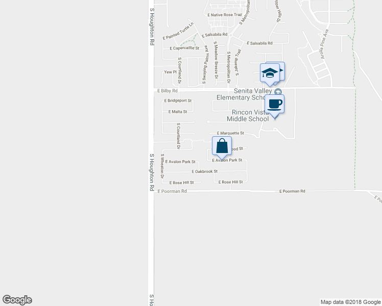 map of restaurants, bars, coffee shops, grocery stores, and more near 10469 East Avalon Park Street in Tucson