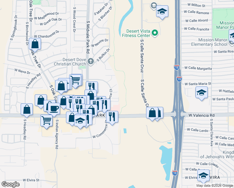 map of restaurants, bars, coffee shops, grocery stores, and more near 1415 West Eudora Place in Tucson