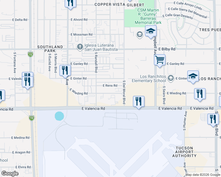 map of restaurants, bars, coffee shops, grocery stores, and more near 1361 E Wieding Rd in Tucson