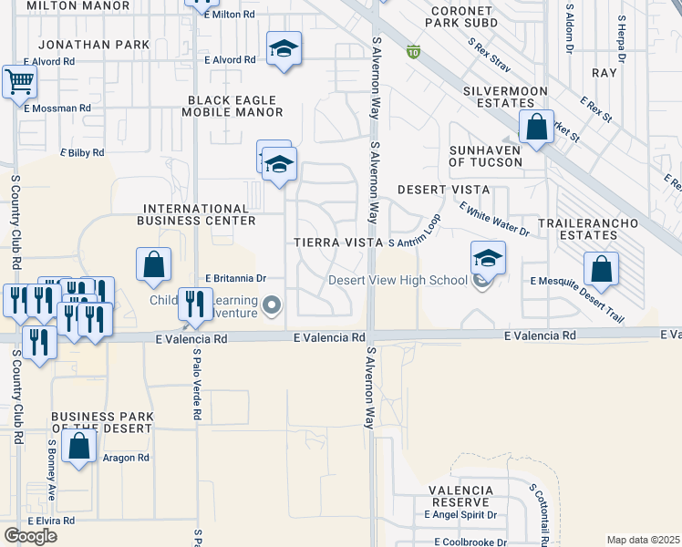 map of restaurants, bars, coffee shops, grocery stores, and more near 3797 East Desert Walk Lane in Tucson