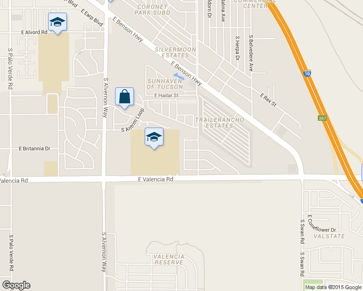 map of restaurants, bars, coffee shops, grocery stores, and more near 6364 South Acacia Desert Avenue in Tucson