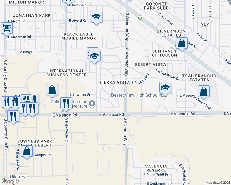 map of restaurants, bars, coffee shops, grocery stores, and more near 3797 East Desert Walk Lane in Tucson
