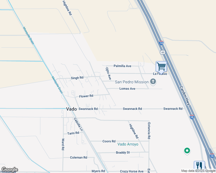 map of restaurants, bars, coffee shops, grocery stores, and more near Cristo Avenue in Mesquite