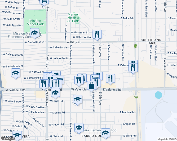 map of restaurants, bars, coffee shops, grocery stores, and more near 118 West Hatfield Street in Tucson