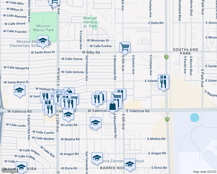 map of restaurants, bars, coffee shops, grocery stores, and more near 118 West Hatfield Street in Tucson