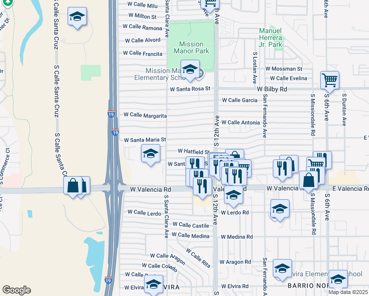 map of restaurants, bars, coffee shops, grocery stores, and more near 718 West Hatfield Street in Tucson