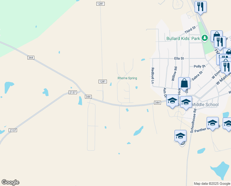 map of restaurants, bars, coffee shops, grocery stores, and more near 1013 Stagecoach Bend in Bullard
