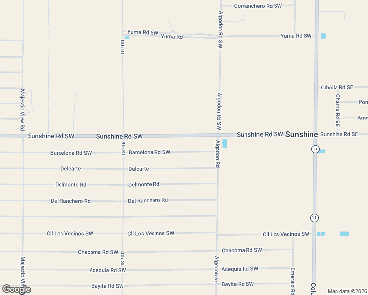 map of restaurants, bars, coffee shops, grocery stores, and more near Sunshine Road Southwest in Deming