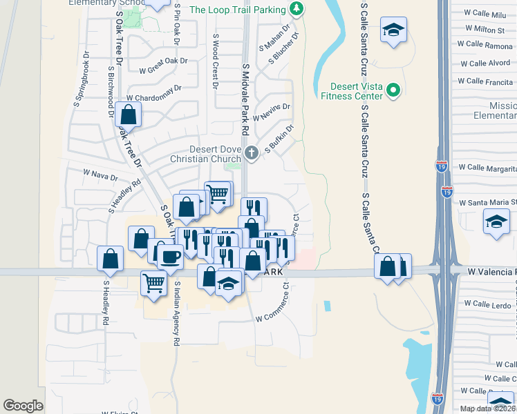 map of restaurants, bars, coffee shops, grocery stores, and more near 6250 South Commerce Court in Tucson
