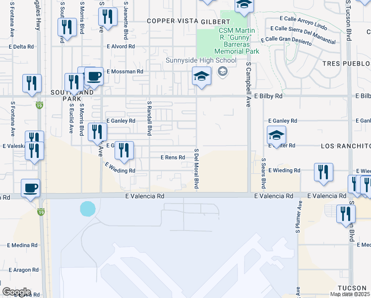 map of restaurants, bars, coffee shops, grocery stores, and more near 1510 E Ginter Rd in Tucson