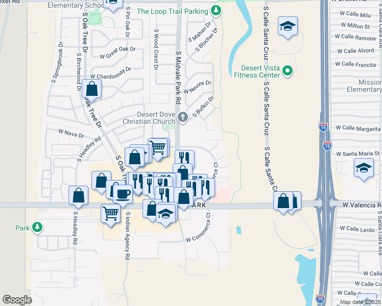 map of restaurants, bars, coffee shops, grocery stores, and more near 6250 South Commerce Court in Tucson