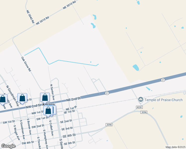 map of restaurants, bars, coffee shops, grocery stores, and more near 809 Northeast 4th Street in Kerens