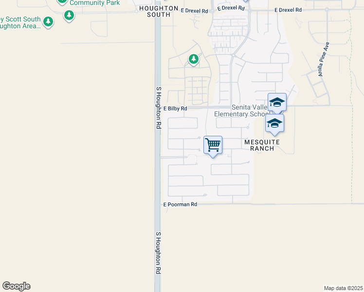 map of restaurants, bars, coffee shops, grocery stores, and more near 10393 East Marquette Street in Tucson