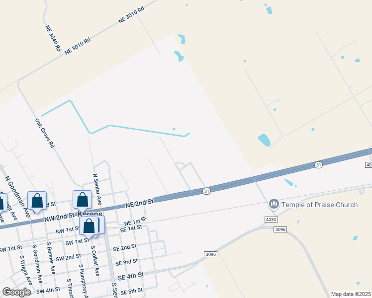 map of restaurants, bars, coffee shops, grocery stores, and more near 809 Northeast 4th Street in Kerens