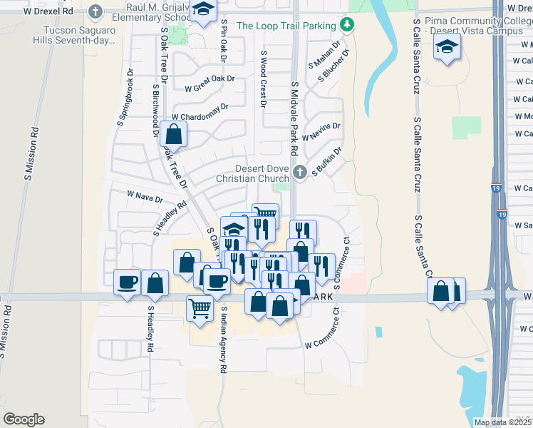 map of restaurants, bars, coffee shops, grocery stores, and more near 1606 West Joyce Lou Drive in Tucson