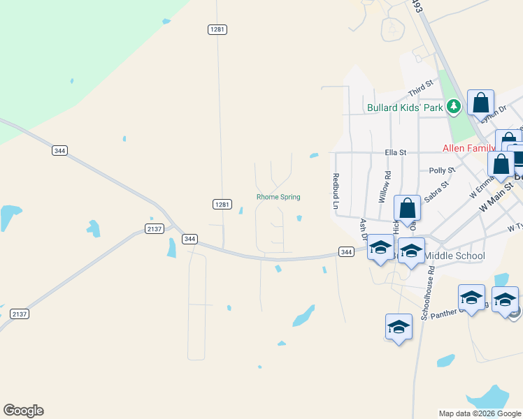 map of restaurants, bars, coffee shops, grocery stores, and more near 1013 Stagecoach Bend in Bullard