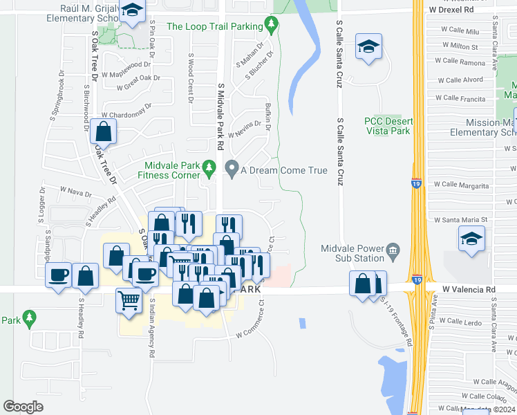 map of restaurants, bars, coffee shops, grocery stores, and more near 1483 West Flannery Place in Tucson