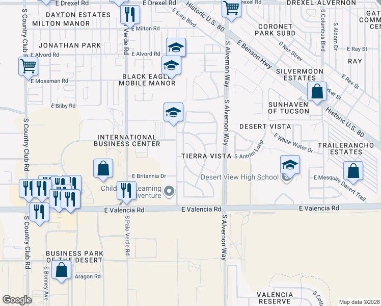 map of restaurants, bars, coffee shops, grocery stores, and more near 3778 E Desert Wash Ct in Tucson