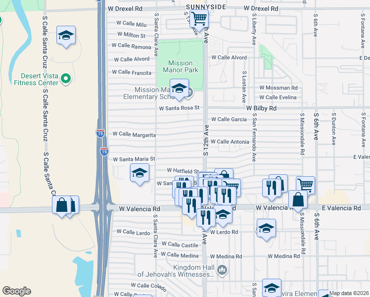 map of restaurants, bars, coffee shops, grocery stores, and more near 634 West Calle Antonia in Tucson
