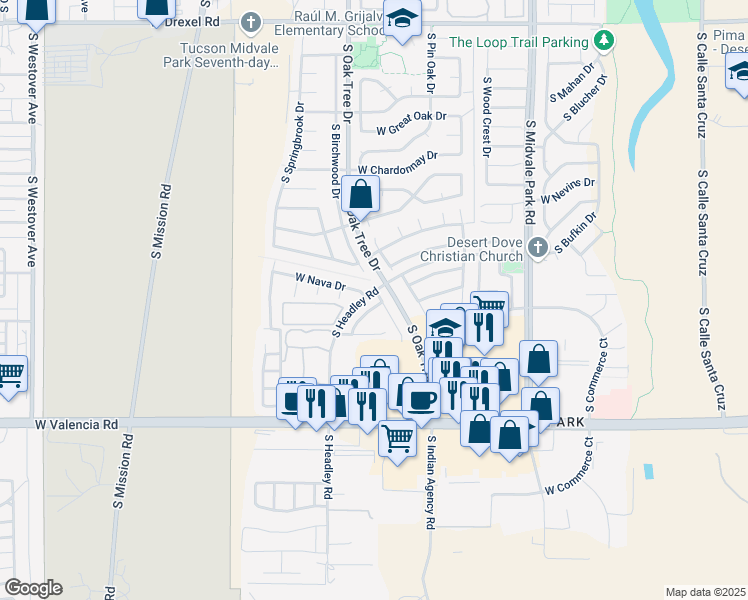 map of restaurants, bars, coffee shops, grocery stores, and more near 1884 West Nava Drive in Tucson