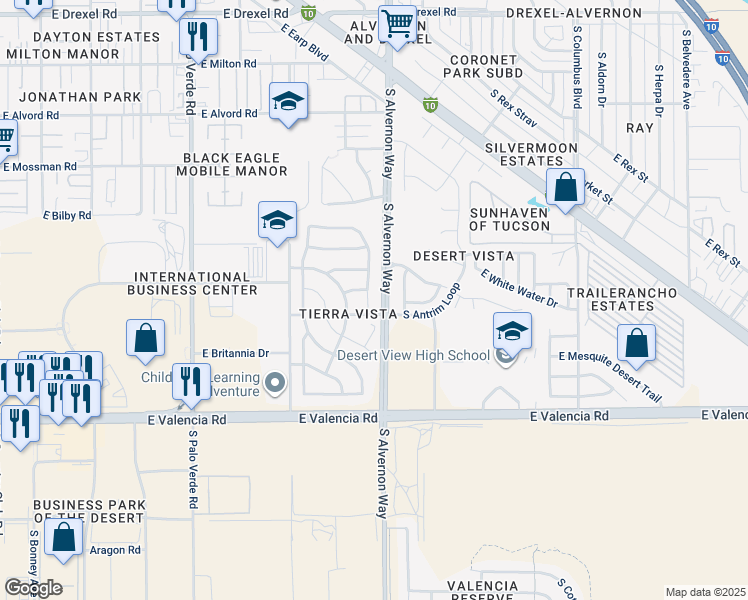 map of restaurants, bars, coffee shops, grocery stores, and more near 6249 South Earp Washington Lane in Tucson