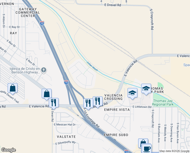 map of restaurants, bars, coffee shops, grocery stores, and more near 5051 East Wash Overlook Drive in Tucson