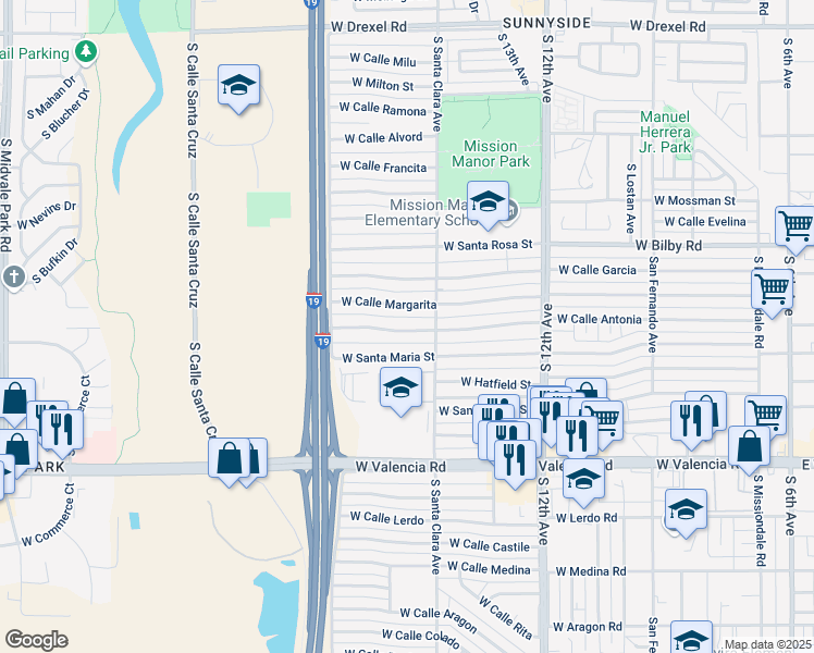 map of restaurants, bars, coffee shops, grocery stores, and more near 834 West Calle Antonia in Tucson