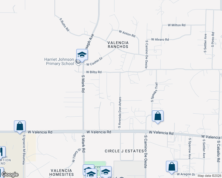 map of restaurants, bars, coffee shops, grocery stores, and more near 4821 West Bilby Road in Tucson