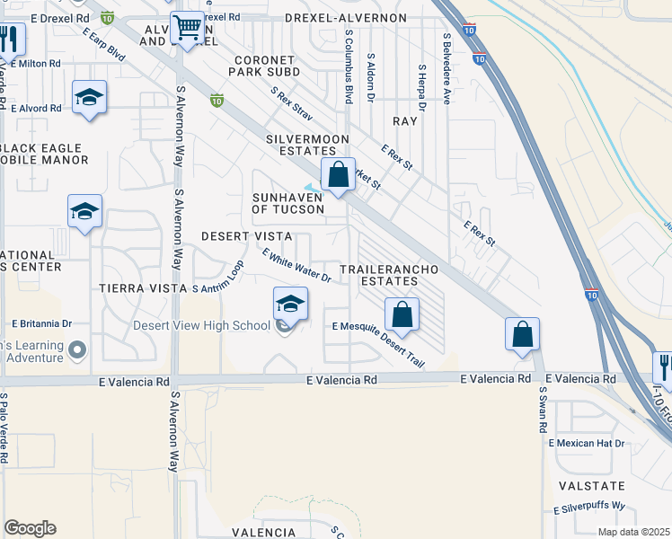 map of restaurants, bars, coffee shops, grocery stores, and more near 4221 East Calm Water Drive in Tucson