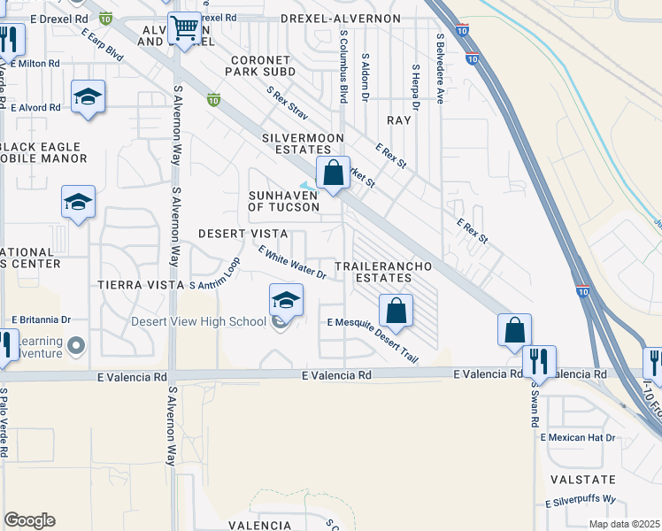 map of restaurants, bars, coffee shops, grocery stores, and more near 4221 East Calm Water Drive in Tucson