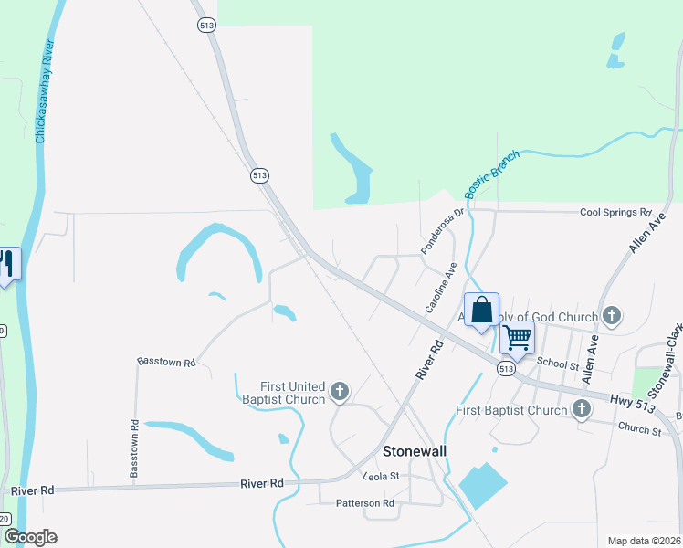 map of restaurants, bars, coffee shops, grocery stores, and more near Highway 513 in Stonewall
