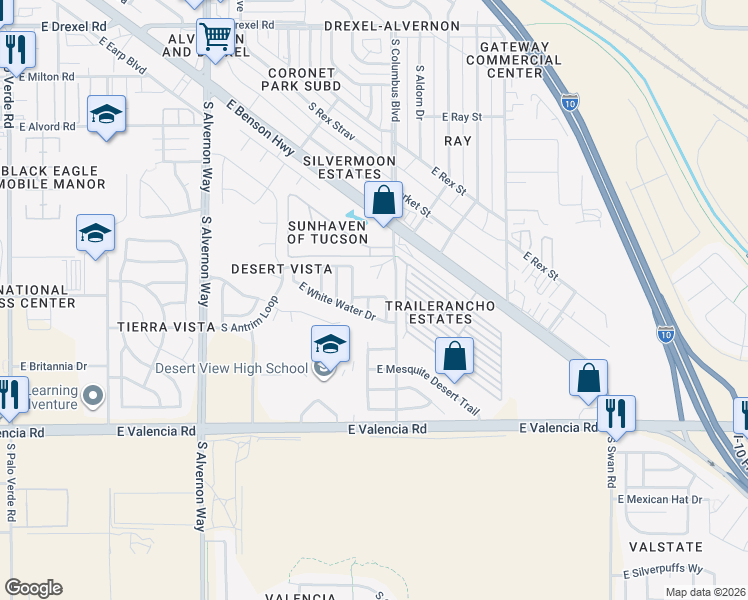 map of restaurants, bars, coffee shops, grocery stores, and more near 4221 East Calm Water Drive in Tucson