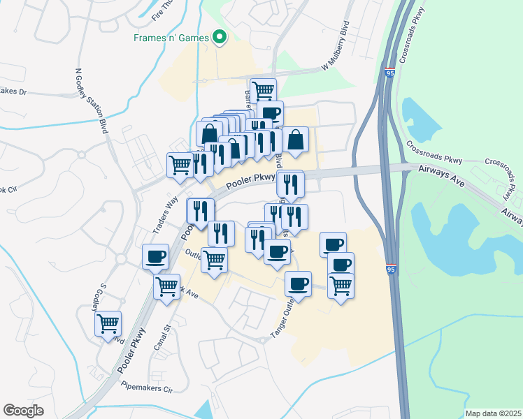 map of restaurants, bars, coffee shops, grocery stores, and more near 2412 Osprey Point Circle in Pooler