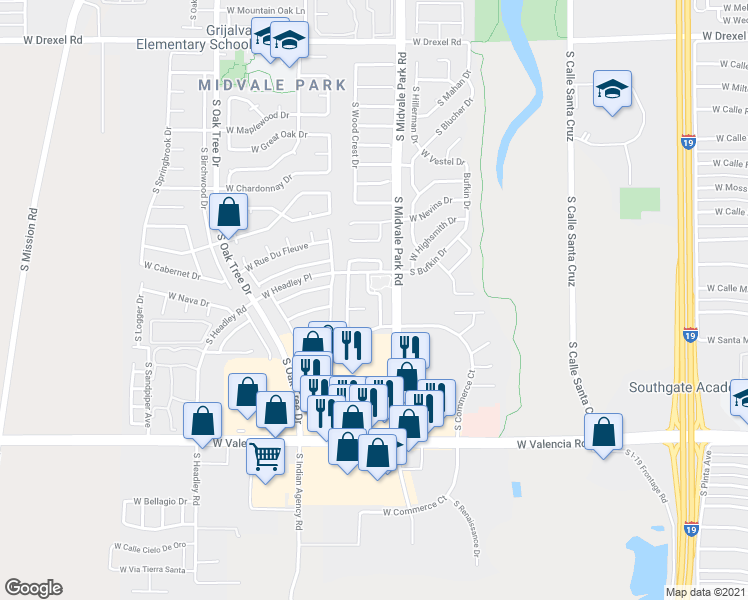 map of restaurants, bars, coffee shops, grocery stores, and more near 6220 South Sarah Elizabeth Drive in Tucson