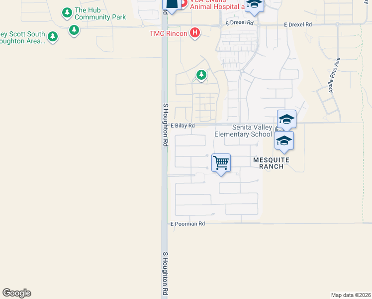 map of restaurants, bars, coffee shops, grocery stores, and more near 10396 East Malta Street in Tucson