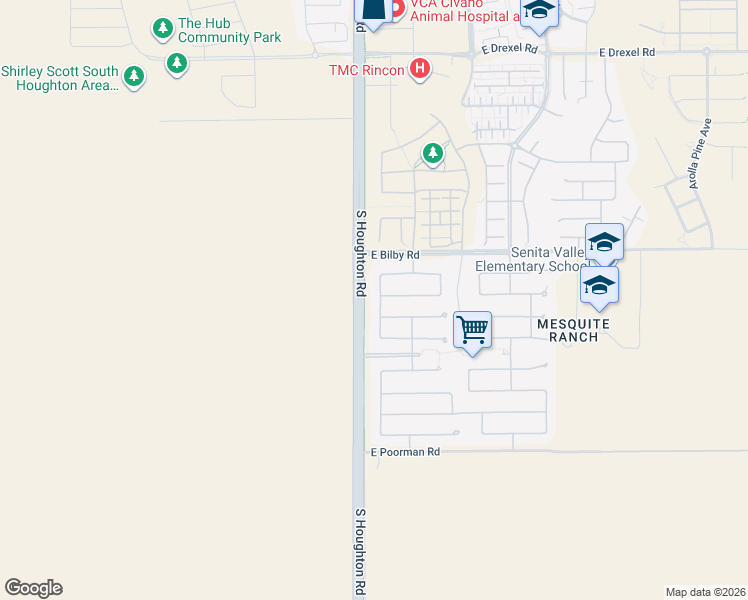 map of restaurants, bars, coffee shops, grocery stores, and more near 6194 South Wheaton Drive in Tucson