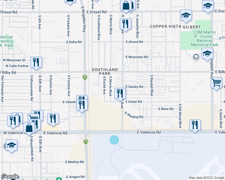 map of restaurants, bars, coffee shops, grocery stores, and more near 6213 South Morris Boulevard in Tucson