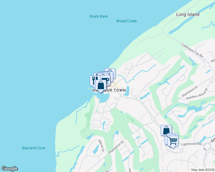 map of restaurants, bars, coffee shops, grocery stores, and more near 149 Lighthouse Road in Hilton Head Island