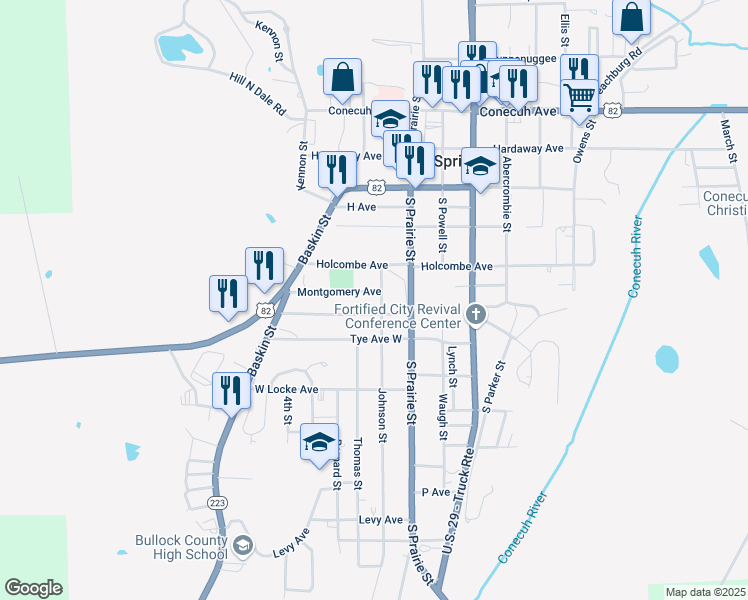 map of restaurants, bars, coffee shops, grocery stores, and more near 310 Johnson Street in Union Springs