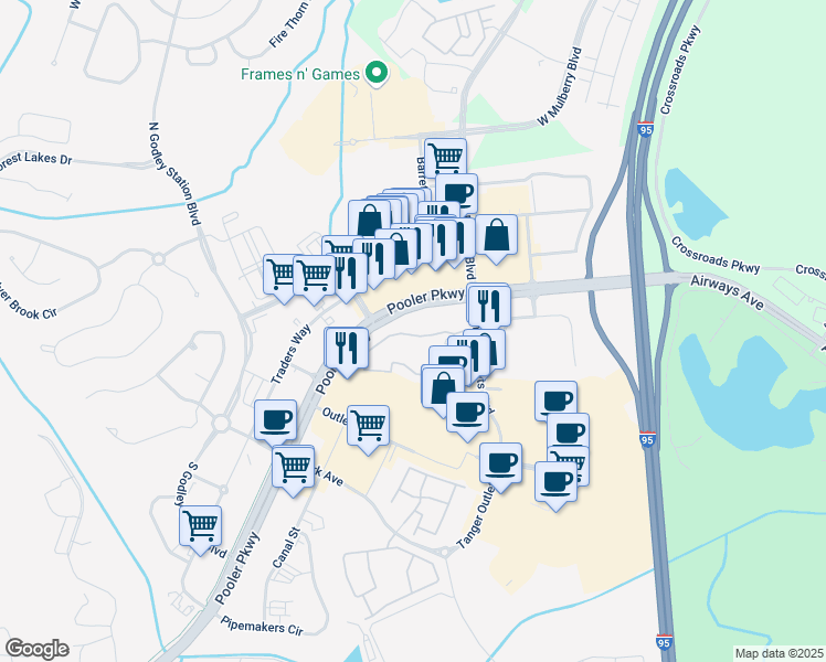 map of restaurants, bars, coffee shops, grocery stores, and more near 2412 Osprey Point Circle in Pooler