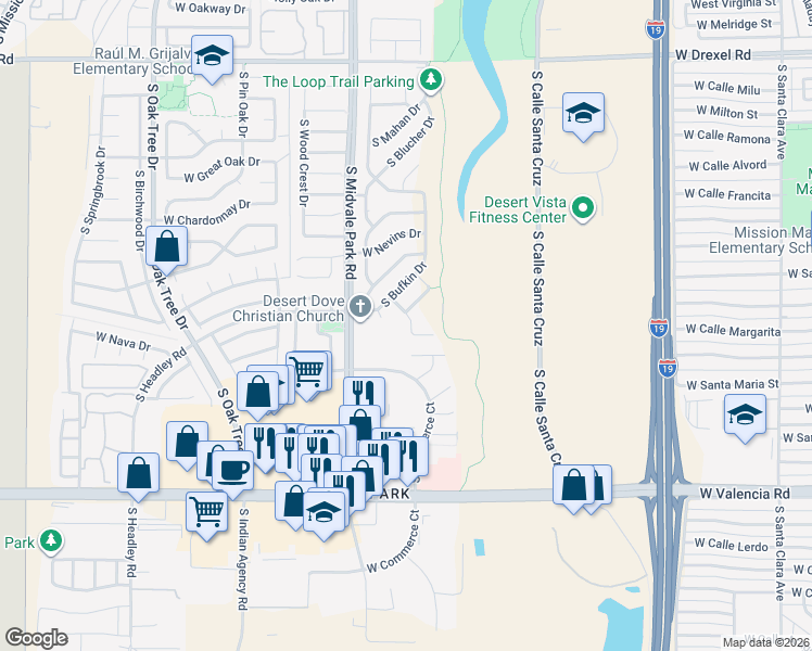 map of restaurants, bars, coffee shops, grocery stores, and more near 6200 South Truman Drive in Tucson
