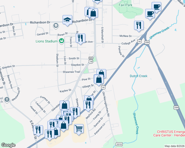 map of restaurants, bars, coffee shops, grocery stores, and more near 126 Pine Street in Henderson