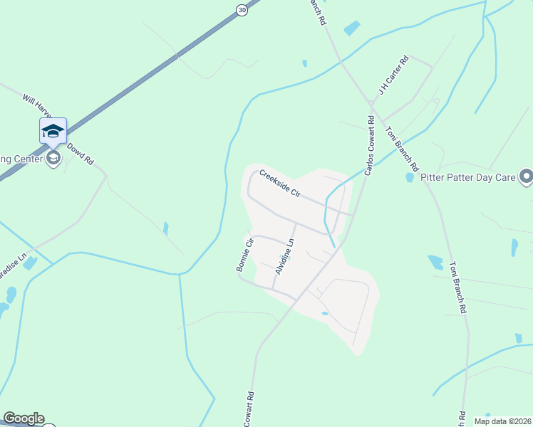 map of restaurants, bars, coffee shops, grocery stores, and more near 290 Creekside Circle in Ellabell